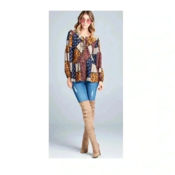 🆕Melloday Boho Patchwork Tunic Top M🆕 - Picture 1 of 10